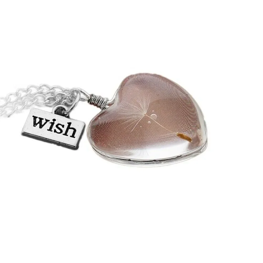 Fashion Handmade Heart-shaped Real Dandelion Time Gemstone Pendant Gift